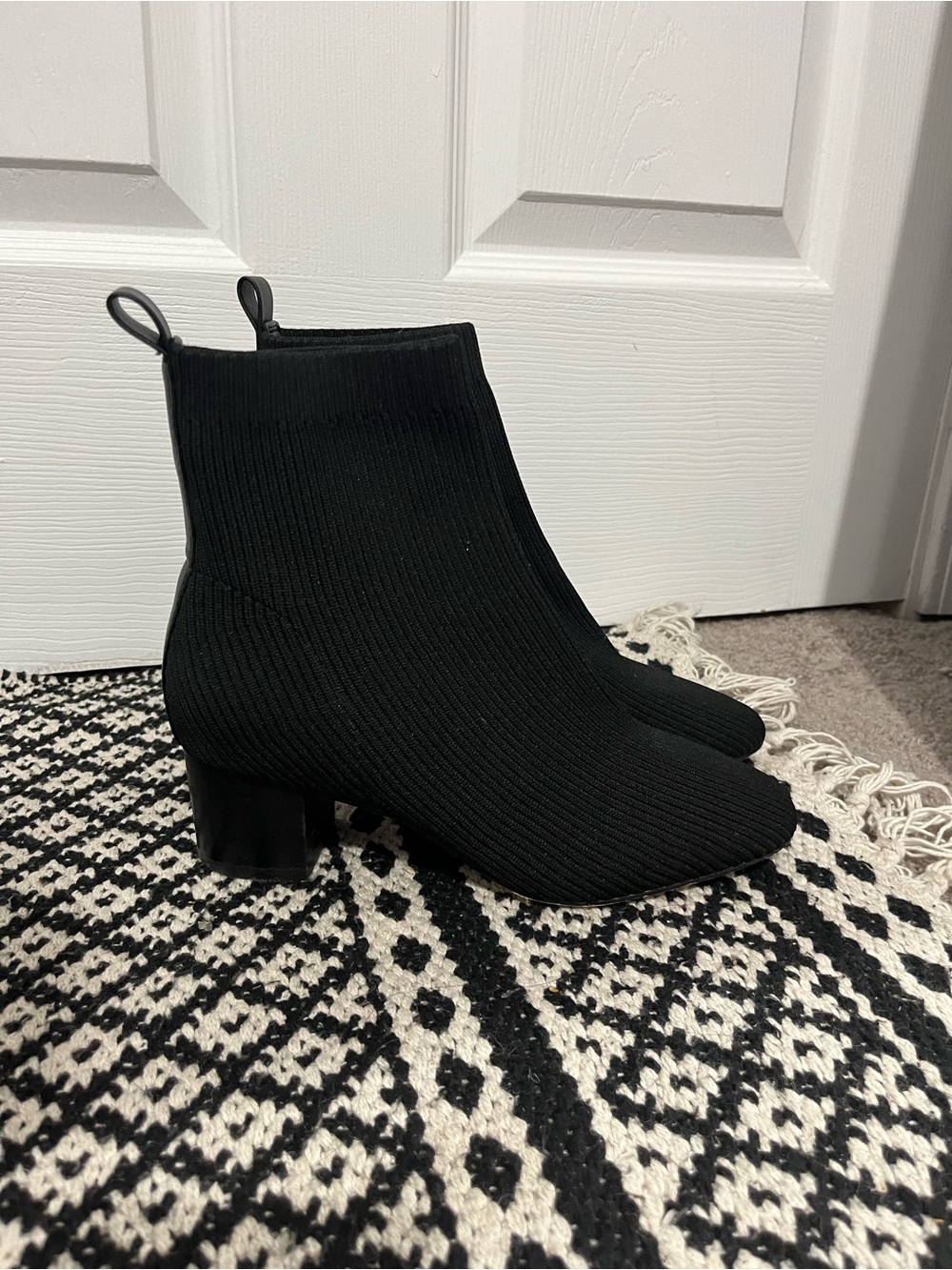 Women's Black Knit Ankle Boots - Stretch Sock Booties